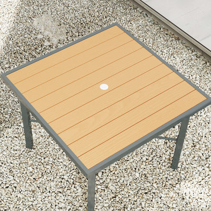 Yole Natural Wood Effect Square Garden Dining Table For 4 With Umbrella Hole