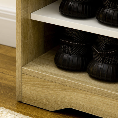 Nopaba Wooden Natural And White Shoe Cabinet With Double Doors And Shelves For 13 Pairs