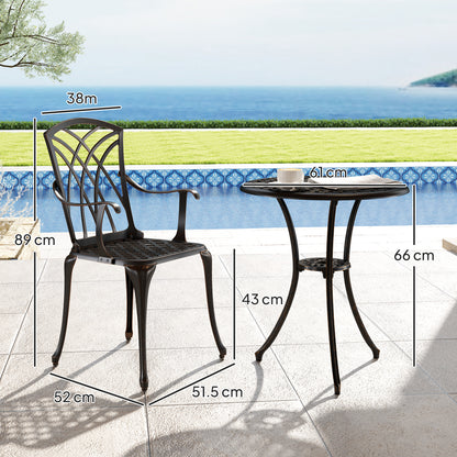 Haloco Cast Aluminium Bronze Tone 3 Piece Garden Bistro Set With Armchairs And Round Table