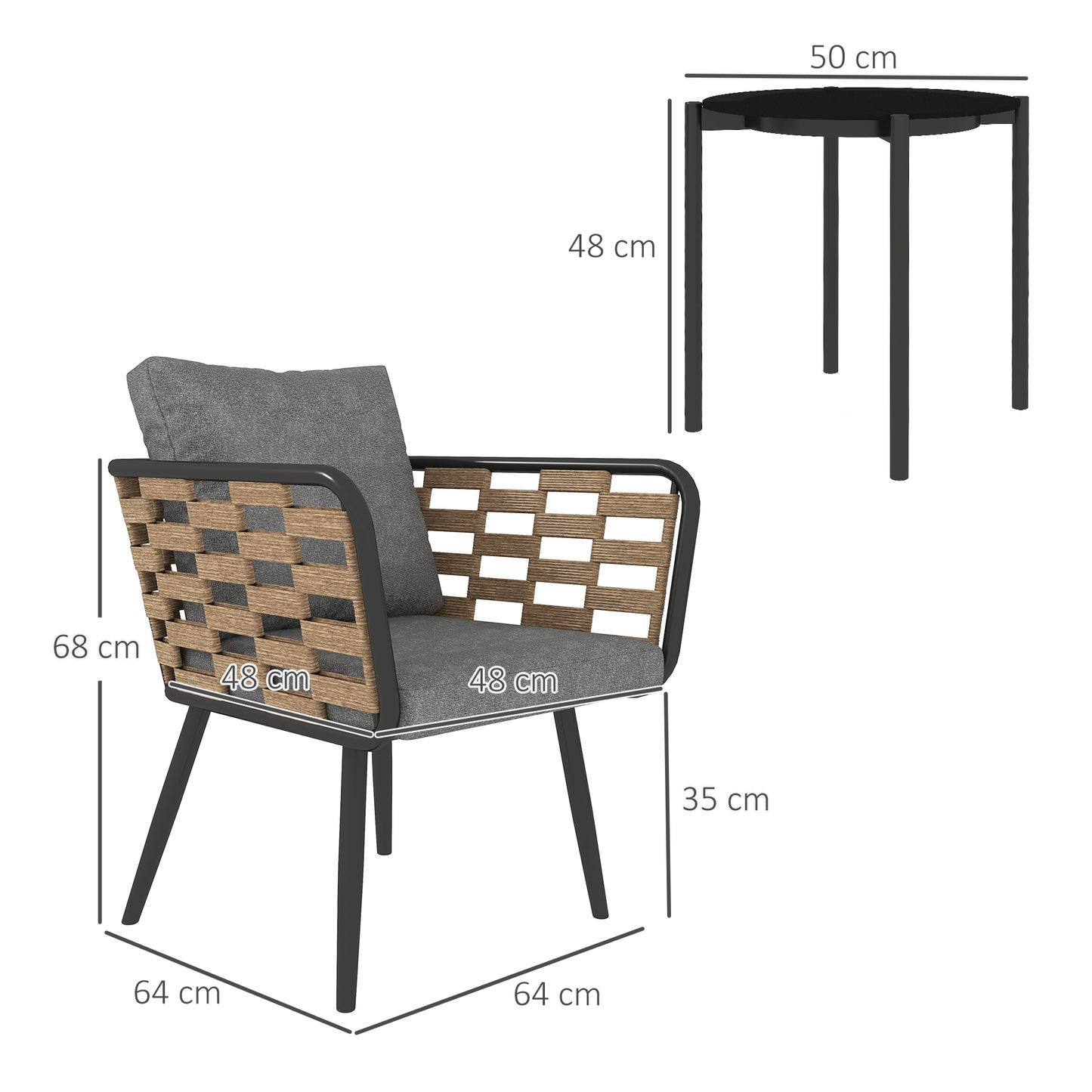 Lomi Natural Rattan 3 Piece Bistro Set with Round Glass Coffee Table