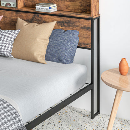 Sata 4FT8 Rustic Brown and Black Industrial Double Bed Frame with Shelves