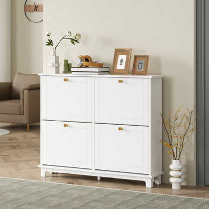 Zisuka Wooden White Slim Shoe Cupboard With 4 Flip Drawers For 16 Pairs