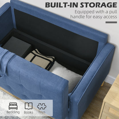 Vanasu Blue Compact 2 Seater Sofa With Hidden Storage Tufted Seat
