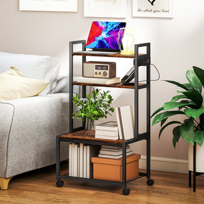Suto Nivi Metal And Wood Rustic Brown 4 Tier Printer Stand With Power Outlets And Wheels