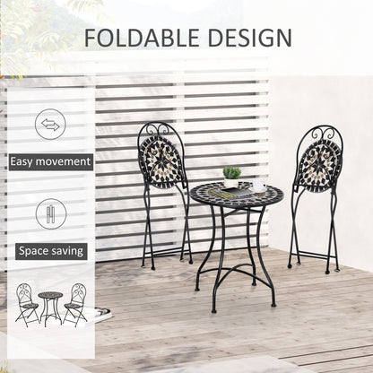 Bamasu 3 Piece Mosaic Garden Bistro Set With Folding Chairs And Coffee Table Black