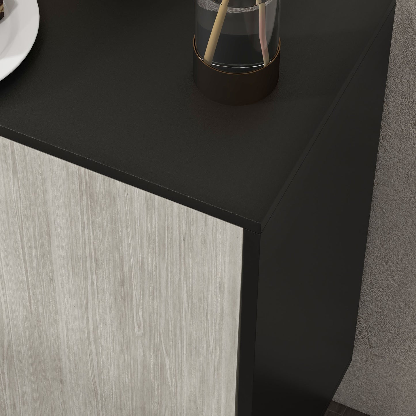 Vepamo Neutral Black and Grey Sideboard 4 Doors 2 Shelves