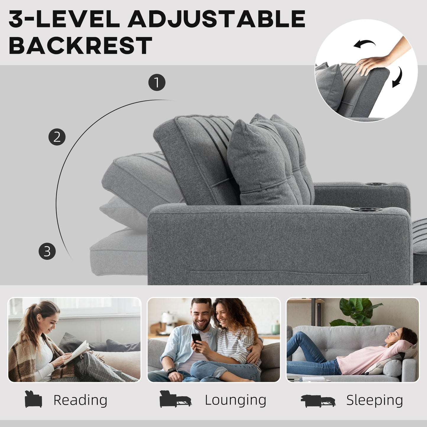 Rireel Diha Dark Grey Upholstered 2 Seater Pull Out Sofa Bed
