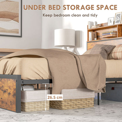 Sata 4FT8 Rustic Brown and Black Industrial Double Bed Frame with Shelves