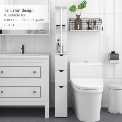 Tafi Slim Tall Bathroom Cupboard With Drawers And 2 Tier Shelving Unit White