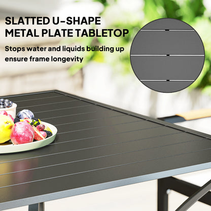 Sucodo Steel Dark Grey Square Outdoor Dining Table With Slatted Plate Top And Parasol Hole 94 x 94 cm