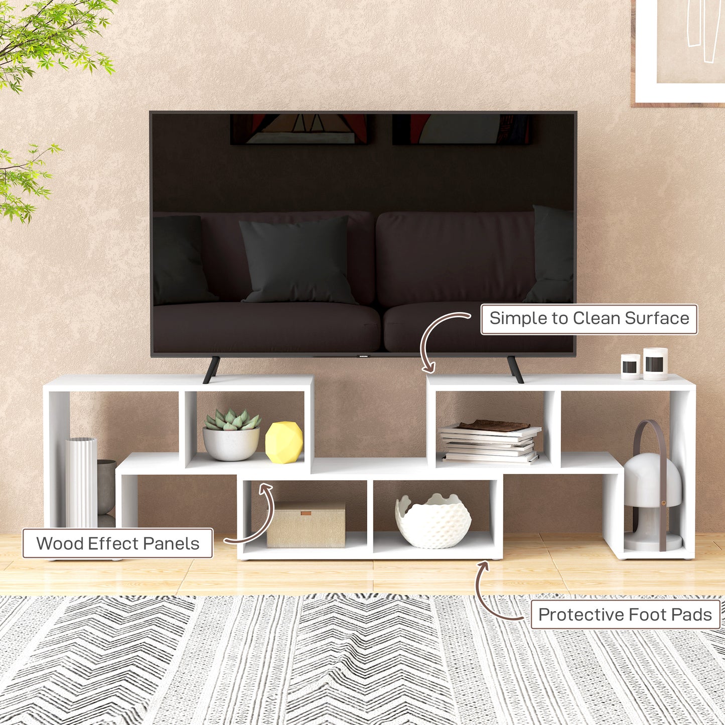 Tota 134cm White Wood Effect 3 Block Modular TV Stand