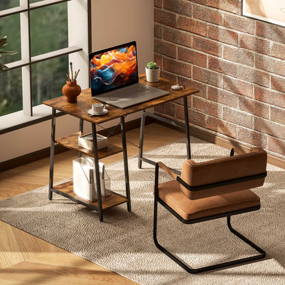 Doso 120cm Metal And Wood Brown And Black Industrial Work Desk With Open Shelving
