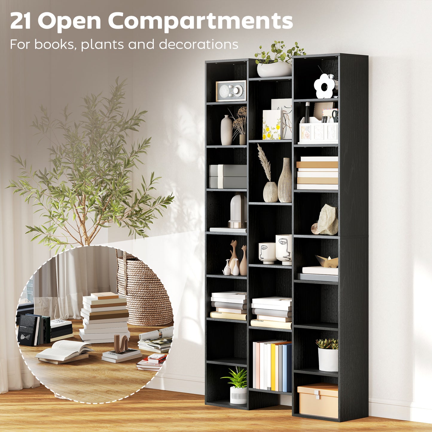Faelsu Nota Wooden Black Twenty One Compartment Storage Bookcase