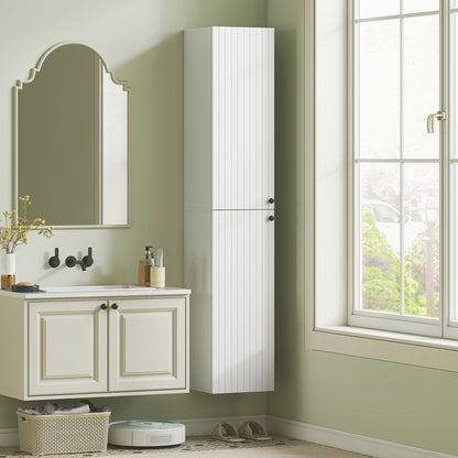 Larena Wall Mounted Slim Bathroom Storage Cabinet With Soft Close Hinges And Double Doors White