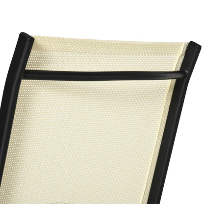 Lizzetto Set Of 2 Black Metal and Beige Mesh Folding Garden Chairs