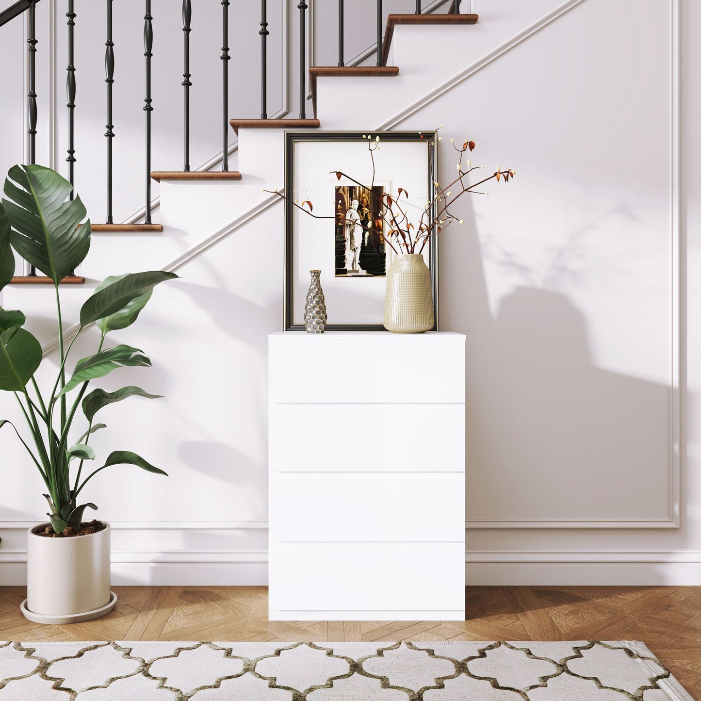 Lanodo Wooden Neutral Finish 4 Drawer Modern Storage Chest