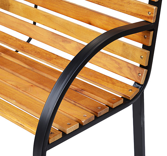 Nifalo 122cm Steel And Natural Slatted Wood Outdoor Garden Bench