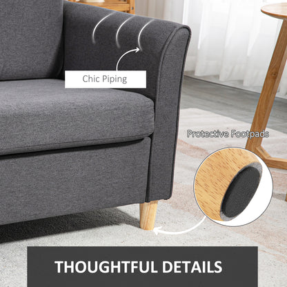Sono Dark Grey Compact 2 Seater Sofa With Wooden Legs And Armrests