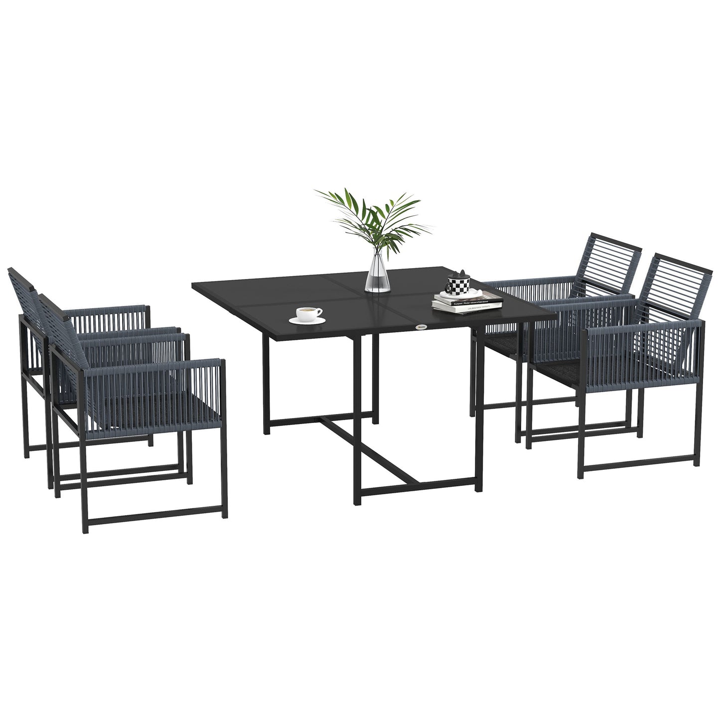 Nolu 4 Seater Metal Dark Grey Rattan Rope Garden Dining Set