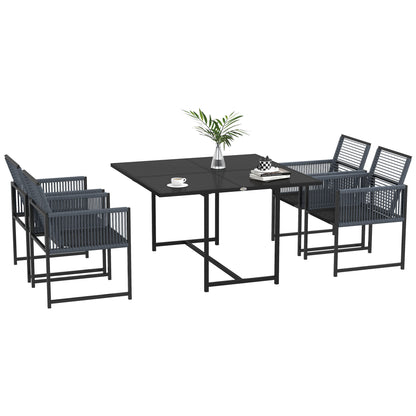 Nolu 4 Seater Metal Dark Grey Rattan Rope Garden Dining Set