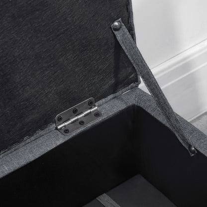 Cose Linen Dark Grey Storage Ottoman With Padded Seat Natural Wooden Legs