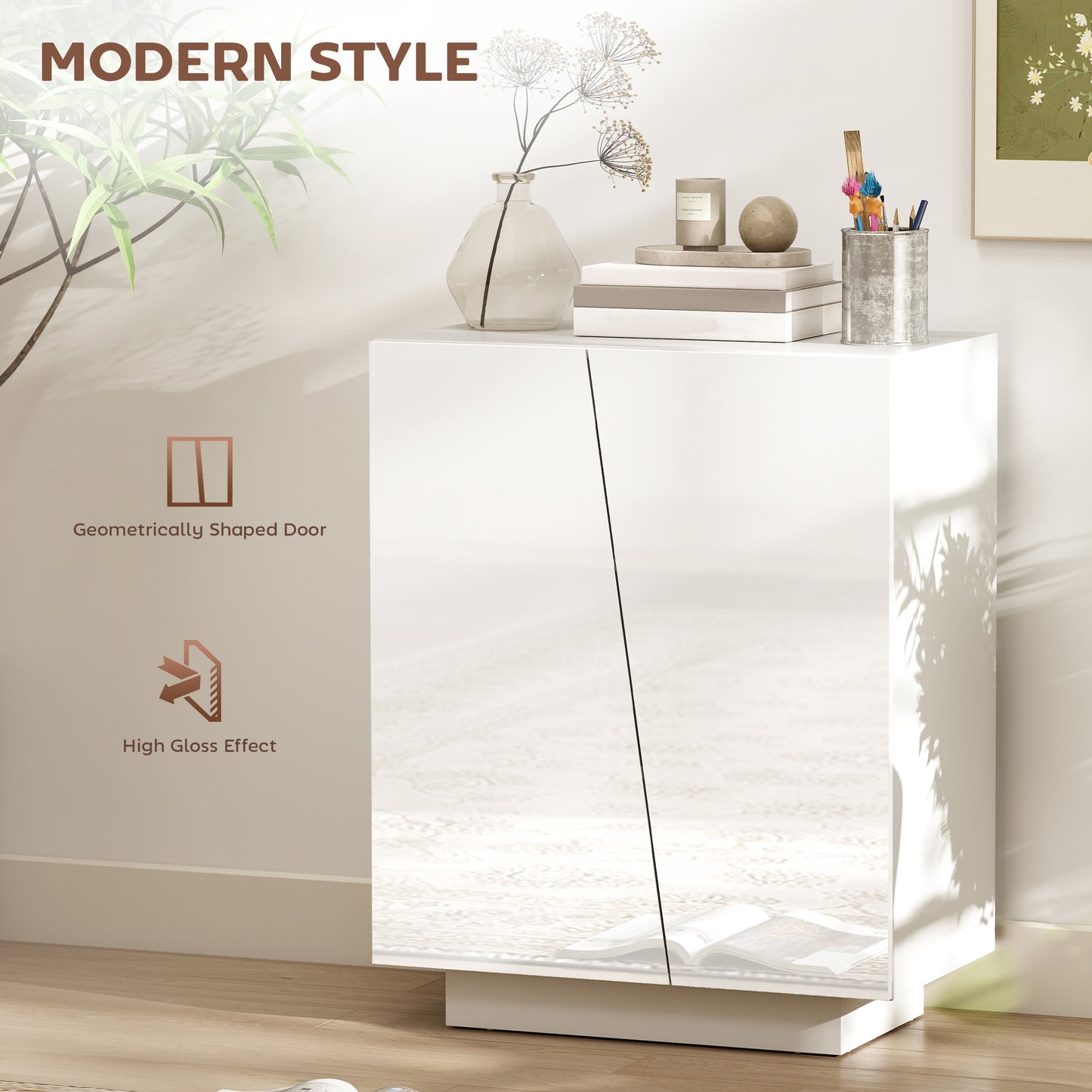 Ranifa Modern High Gloss White Freestanding Storage Cabinet 2 Doors