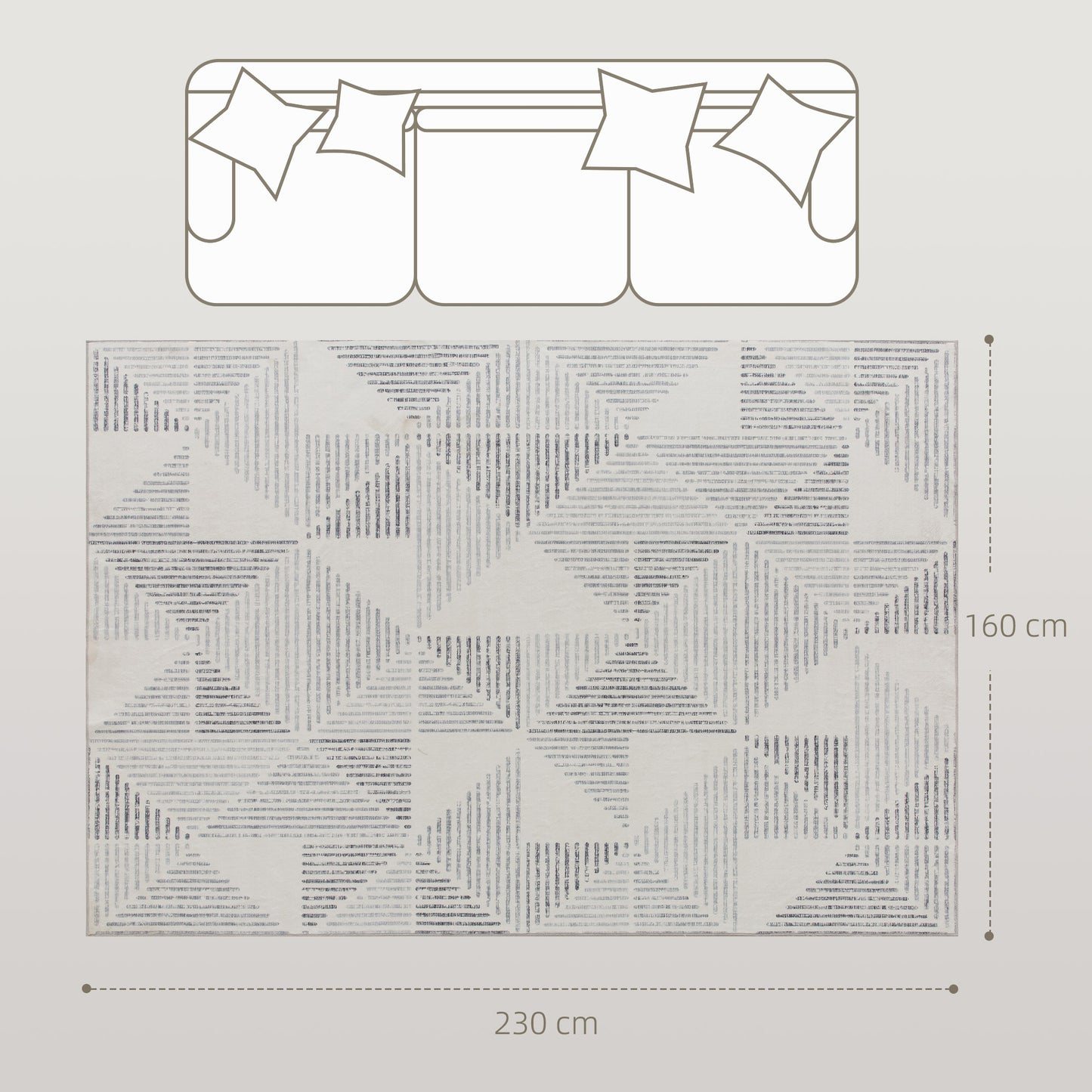 Nokado Polyester Grey Geometric Non Slip Washable Rug 230 x 160 cm