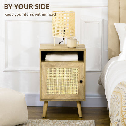 Nepale Natural Wooden Rattan Bedside Table With Drawer And Shelf