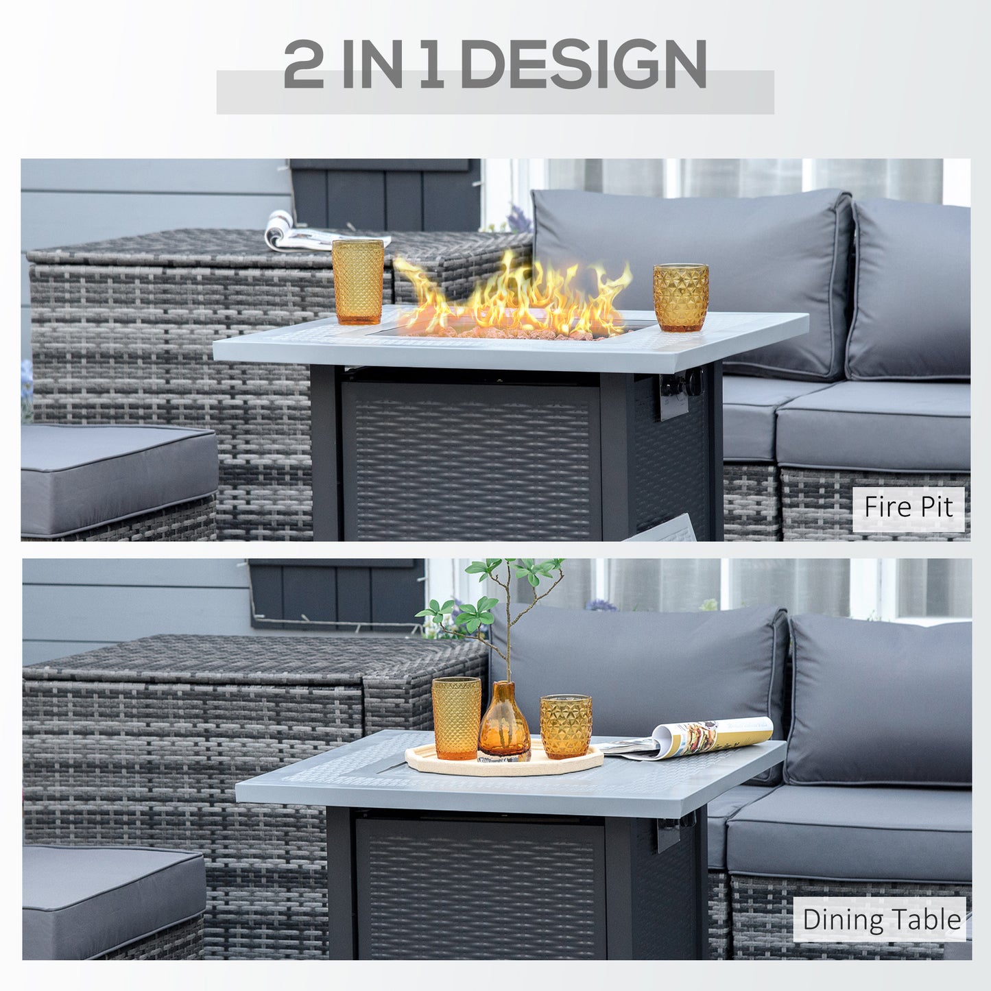 Elmosu Steel And Resin Black And Grey Square Gas Fire Pit Table