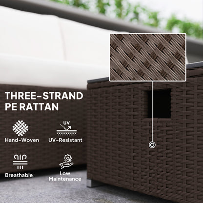 Dirone Rattan Brown And Cream 4 Seater Garden Furniture Set With Gas Fire Pit Table And Footstool