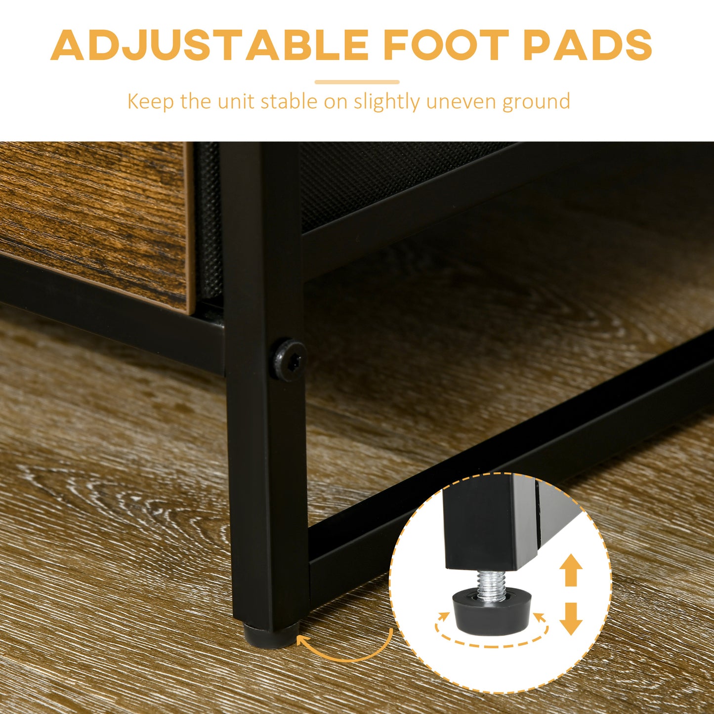 Rana Black Metal And Rustic Brown Unit With Shelves And Fabric Drawers