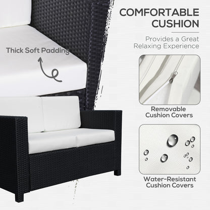 Toha Rattan Black 2 Seater Outdoor Sofa With White Cushions