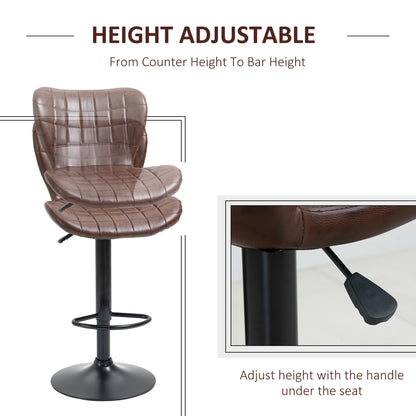 Setora Set Of 2 Faux Leather Brown Adjustable Bar Chairs With Backrest And Footrest