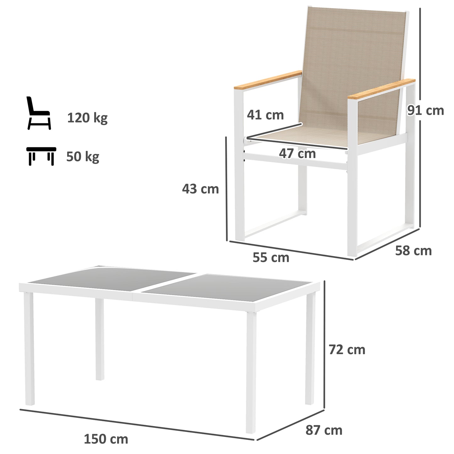Hare 4 Seater White Metal and Cream Mesh Garden Furniture Set with Tempered Glass Table Top