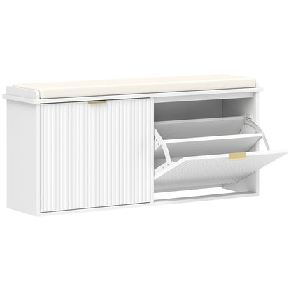 Fasu Liha Wooden White 10 Pair Shoe Bench With Cushioned Top