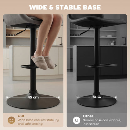 Lokasa Fabric Dark Grey Adjustable Retro Bar Stools Set Of 2 With Swivel Seats