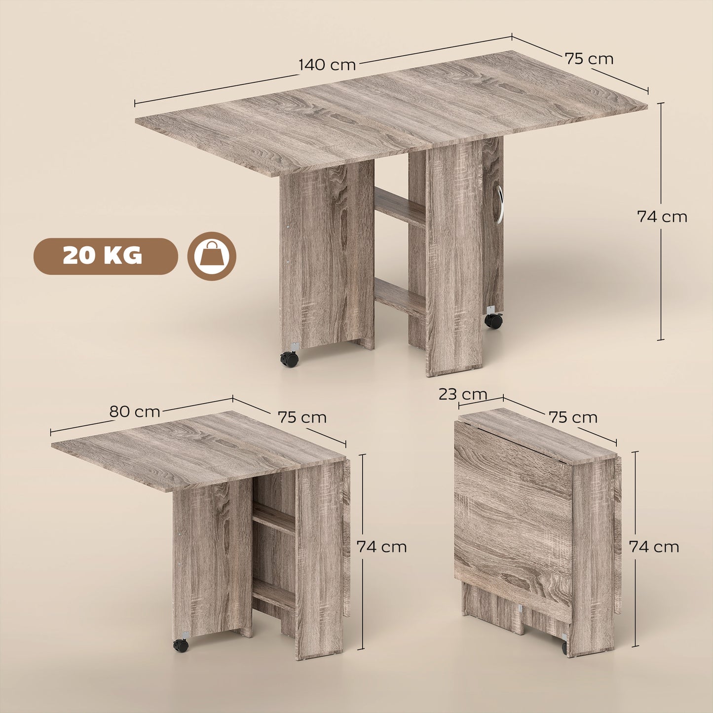 Tonana Tane Wooden Grey Ex10dable Drop Leaf Dining Table Seating 4 To 6 With Storage