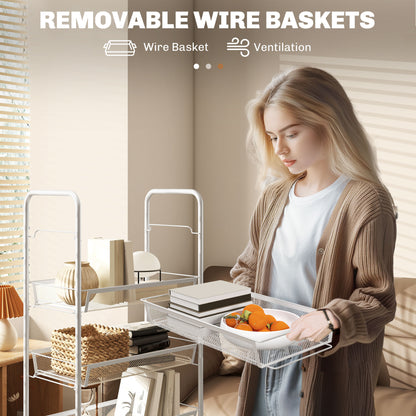 Visovi Metal White 5 Basket Steel Storage Trolley With Wheels