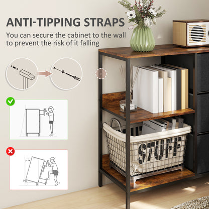 Disabapa Fabric And Wood Black Storage Chest With 3 Drawers And 2 Display Shelves
