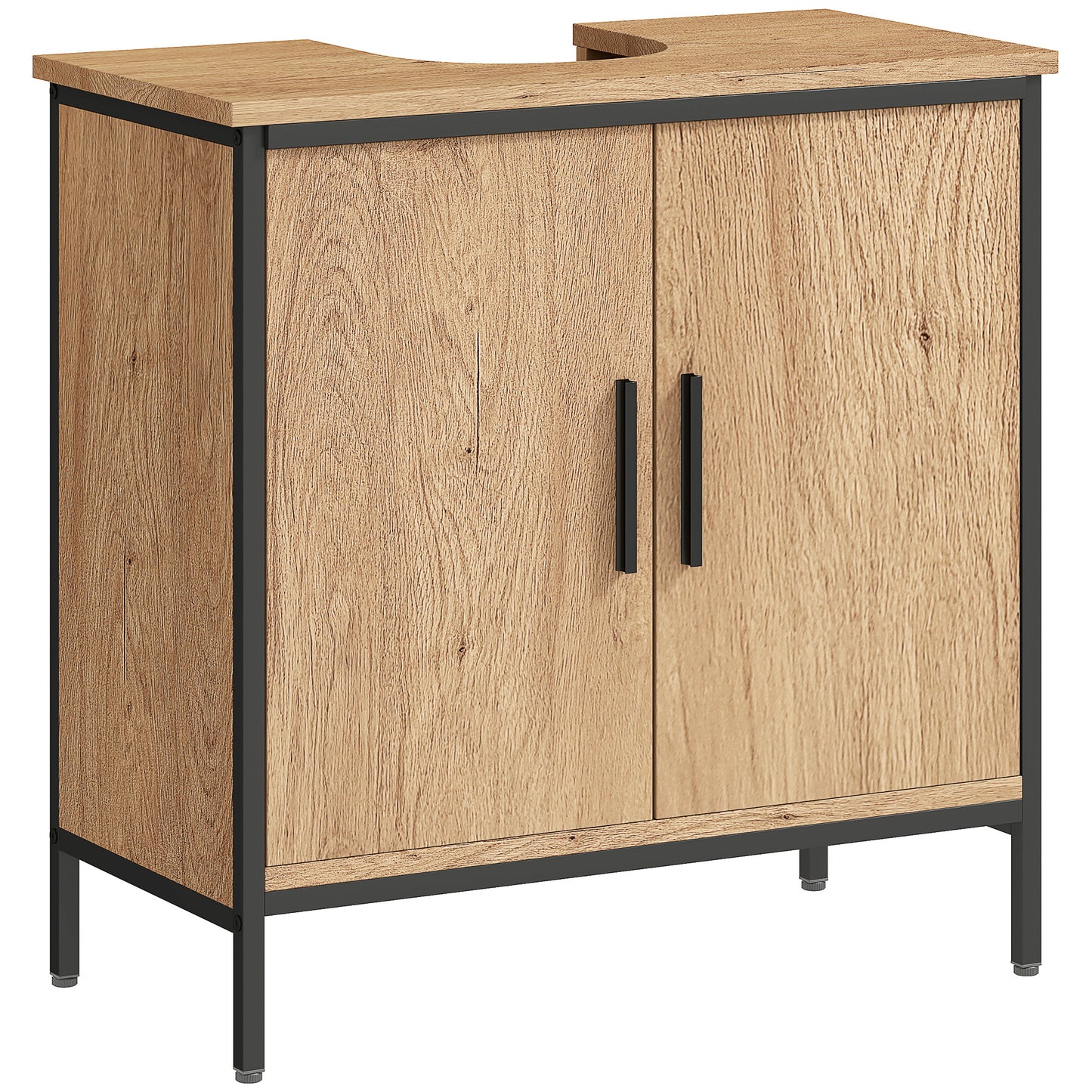 Mosu Under Sink Bathroom Vanity Cabinet With Double Doors And Adjustable Shelving Oak Finish