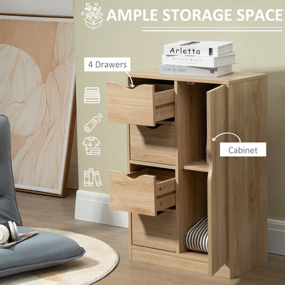 Lala Natural Finish Freestanding Storage Cabinet With 4 Drawers And Lower Cupboard