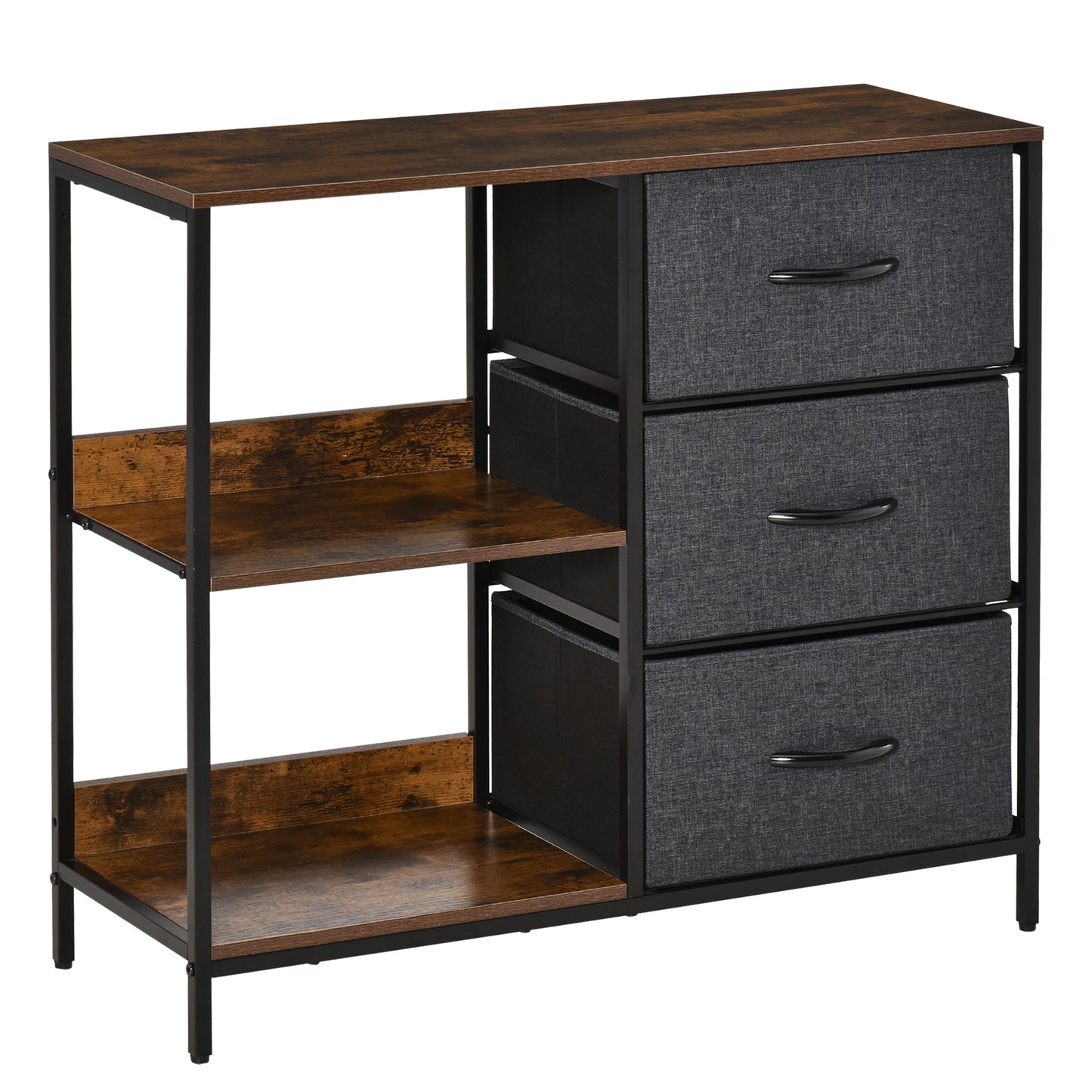 Disabapa Fabric And Wood Black Storage Chest With 3 Drawers And 2 Display Shelves