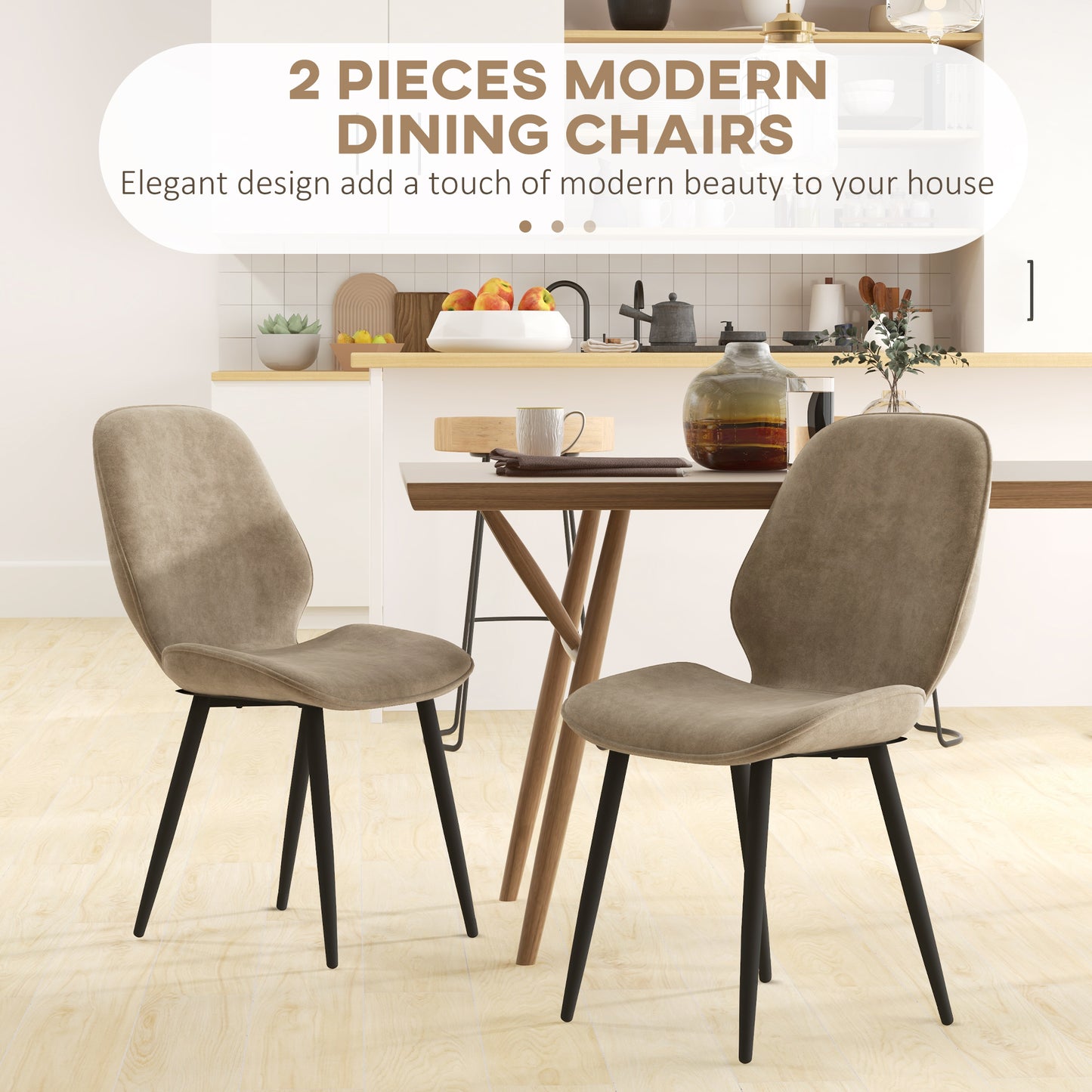 Sumaba Velvet Light Brown Dining Chairs Set Of 2 With Metal Legs