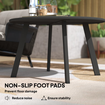 Ludove Metal And Glass Black Round Outdoor Coffee Table With Non Slip Feet 70cm