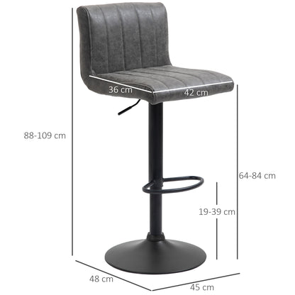 Ralava Set Of 2 Faux Leather Grey Adjustable Swivel Bar Stools With Footrests