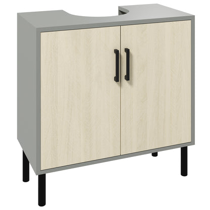 Nabavi Natural Finish Under Sink Vanity Cabinet With Double Doors And Internal Shelving