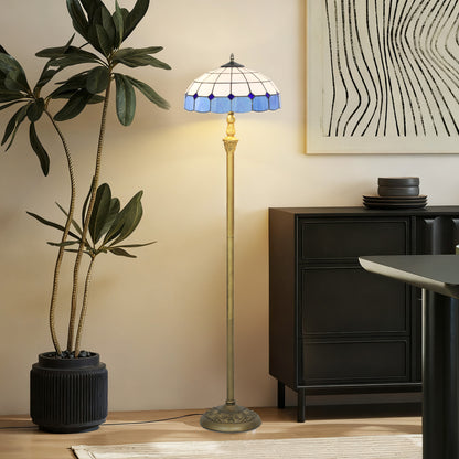Luel Metal And Glass Bronze And Blue Tiffany Style Floor Lamp With Handcrafted Shade