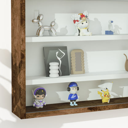 Fitora Wood And Glass Rustic Brown 5 Tier Wall Display Cabinet With Adjustable Shelves 60 x 80 cm
