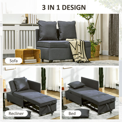 Lomo Fabric Grey 3 In 1 Convertible Single Sofa Bed With Magazine Pocket