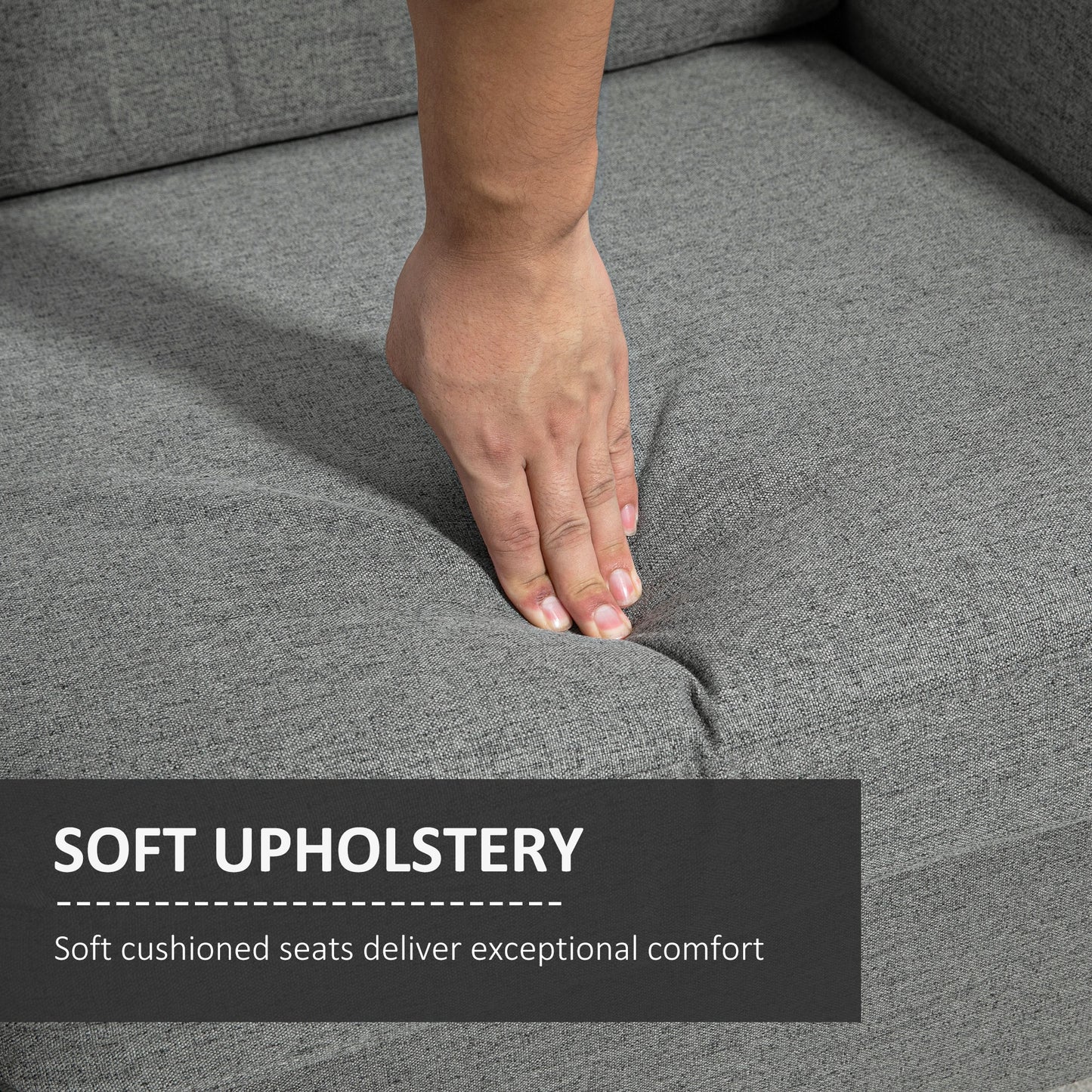 Loveka Fabric Grey Compact 2 Seater Sofa With Wooden Legs And Armrests